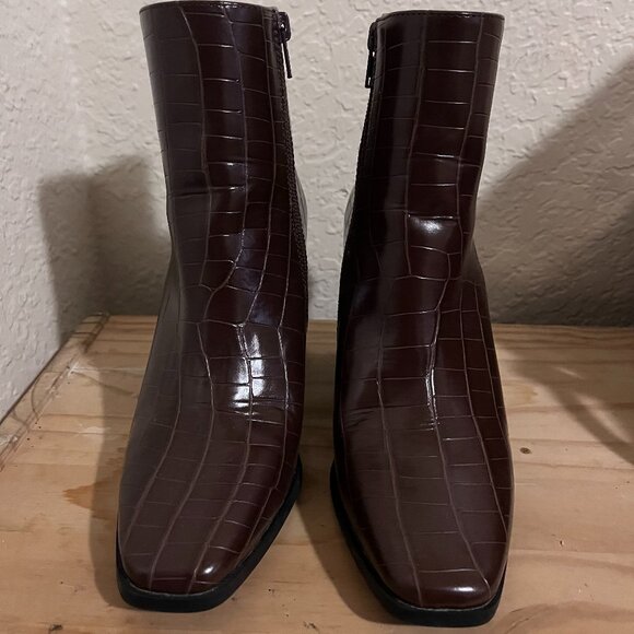 Croc Embossed Brown Boots - Picture 2 of 7